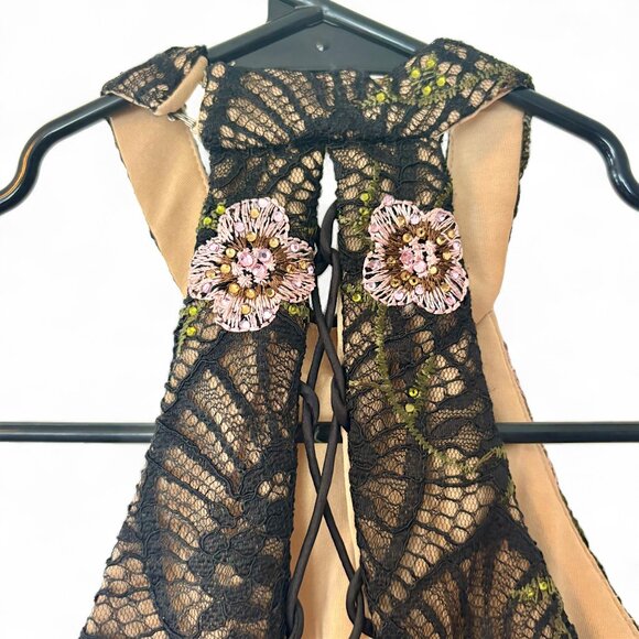 Rachel Allan Sz 2 Floral Lace Embroidered Lace-Up Back Halter Top Black - Picture 10 of 11